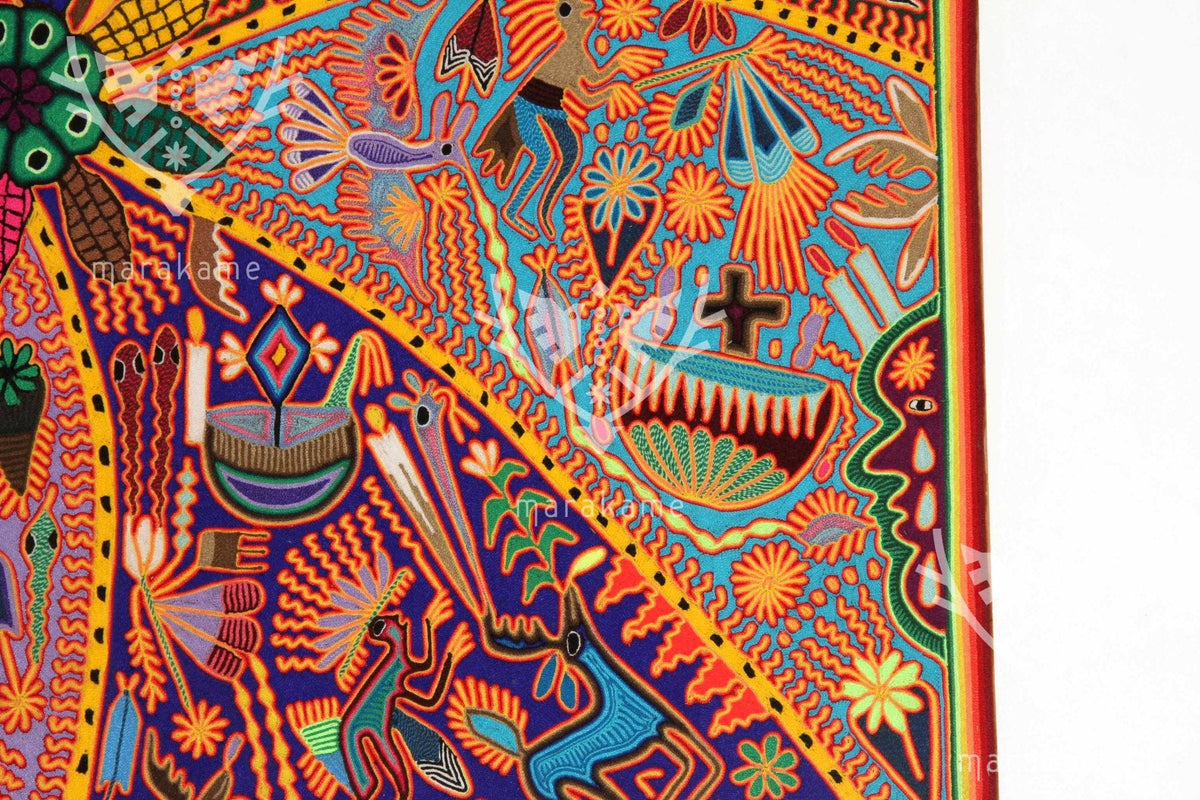 Nierika de Estambre Cuadro Huichol - Niwetsika – El nacimiento del maíz - 120 cm. - Arte Huichol - Marakame