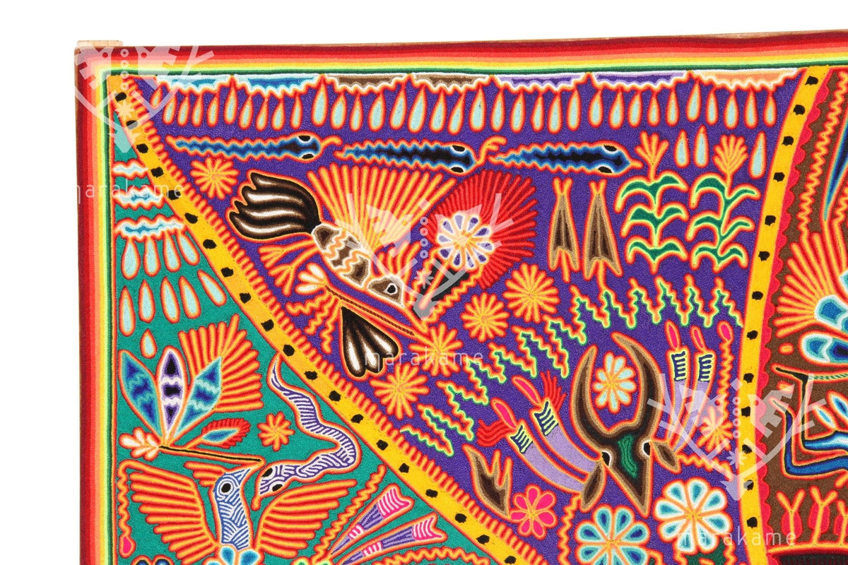 Nierika de Estambre Cuadro Huichol - Niwetsika – El nacimiento del maíz - 120 cm. - Arte Huichol - Marakame