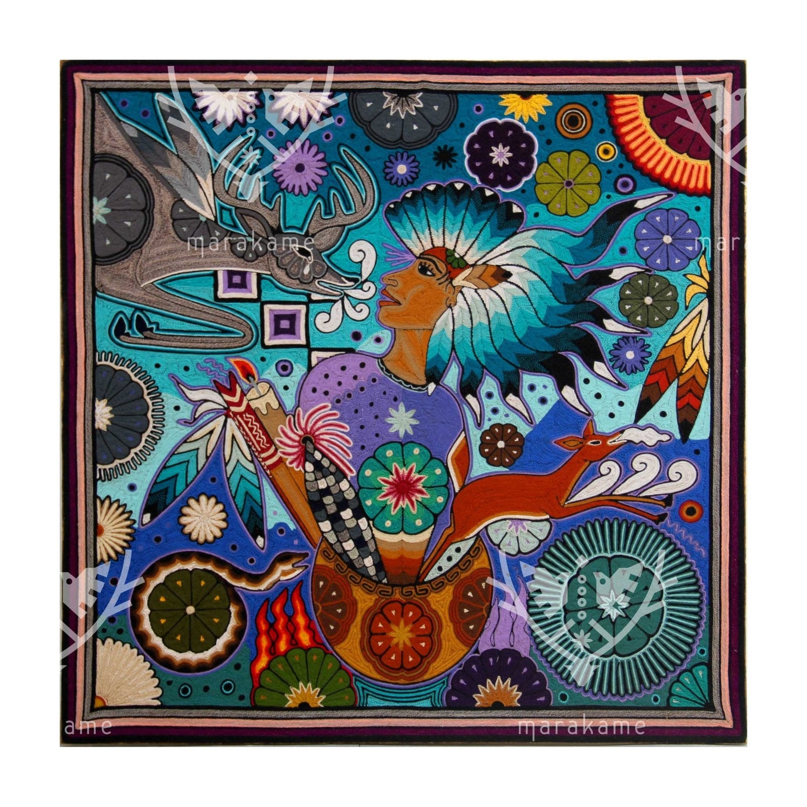 Nierika de Estambre Cuadro Huichol - Tatéi kiewimuka - 70 x 70 cm. - Arte Huichol - Marakame