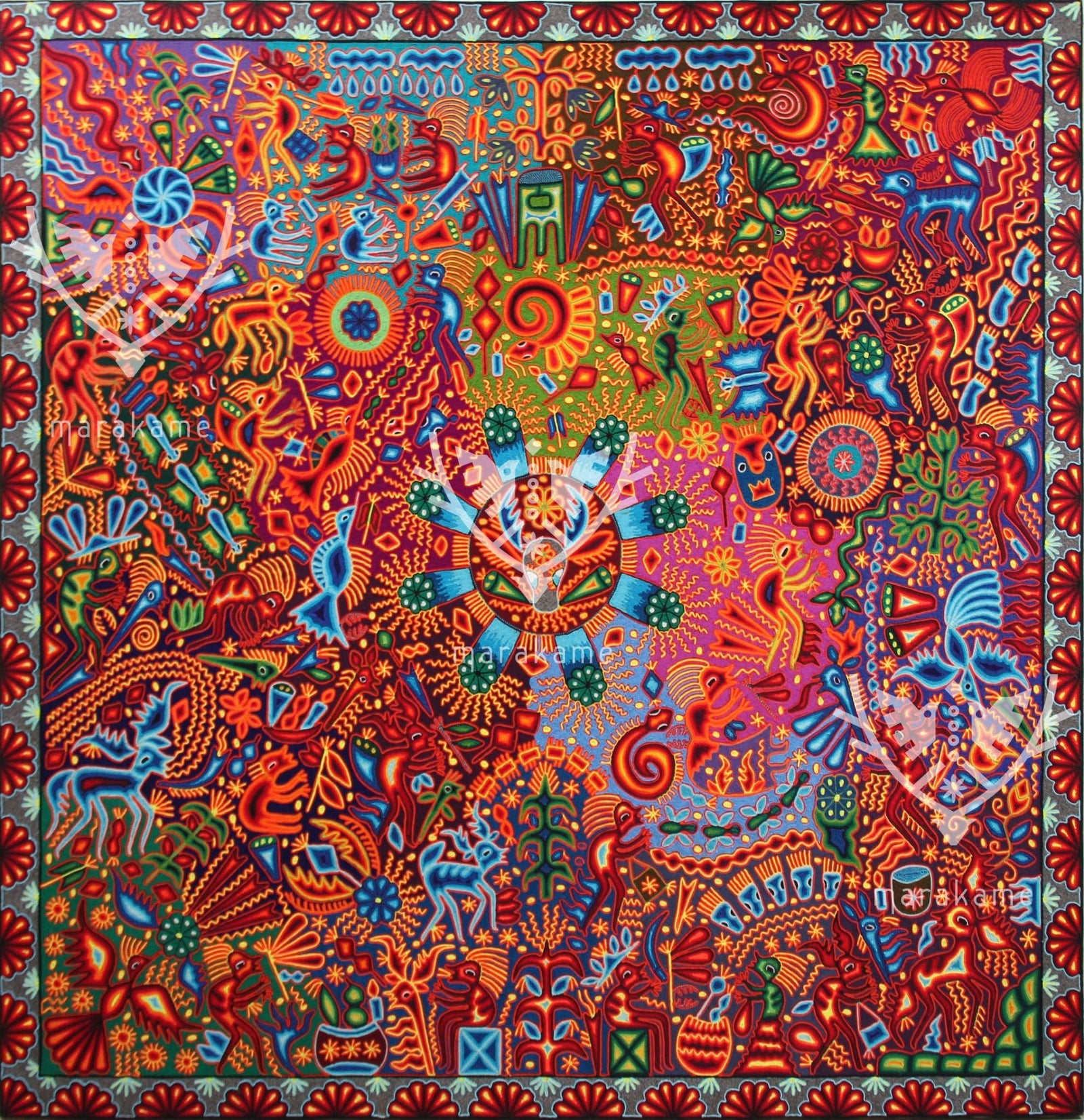 Nierika de Estambre Cuadro Huichol - Tatéi Neixa - 200 x 200 cm. - Arte Huichol - Marakame