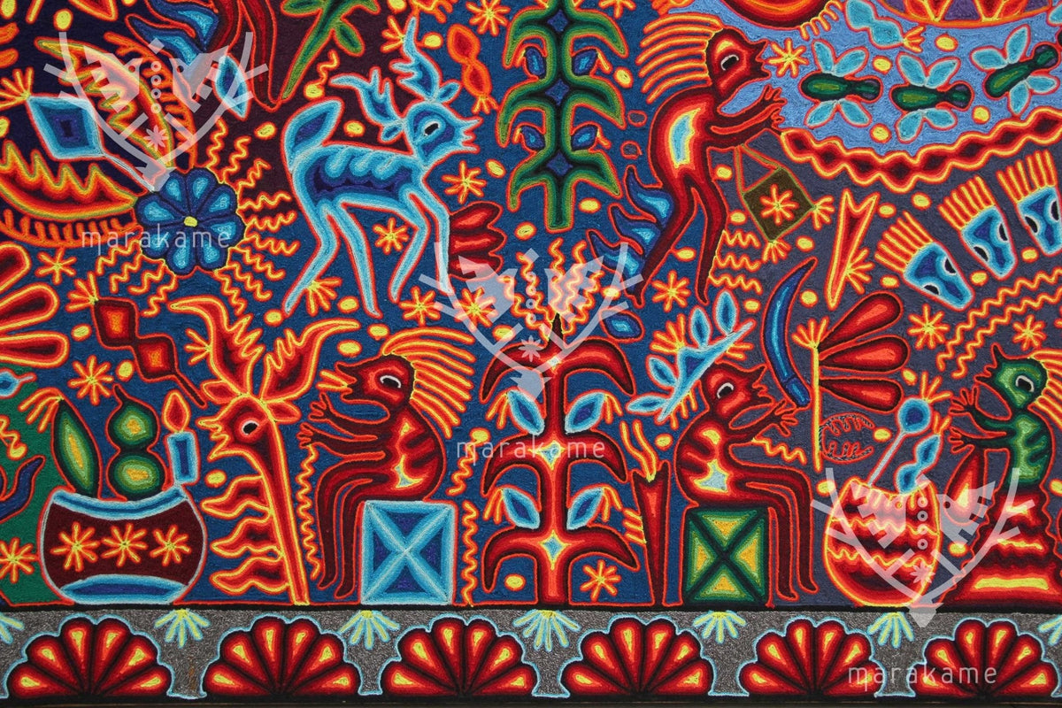 Nierika de Estambre Cuadro Huichol - Tatéi Neixa - 200 x 200 cm. - Arte Huichol - Marakame