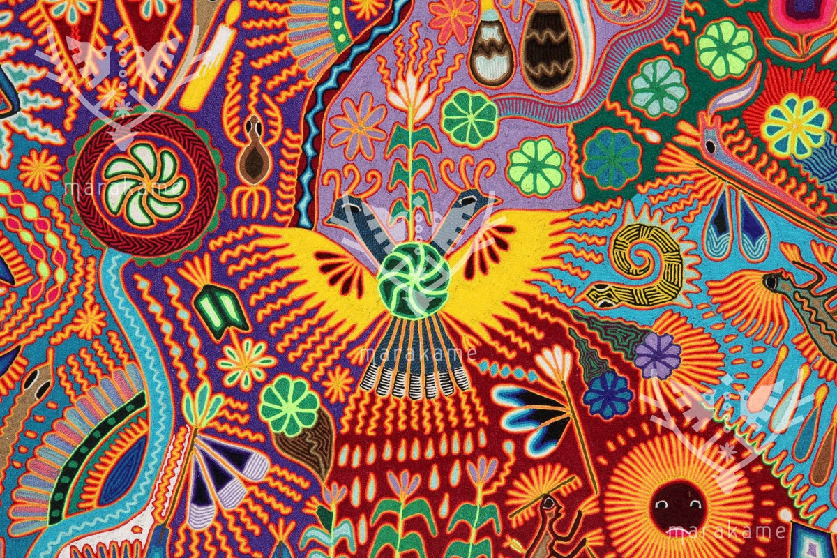 Nierika de Estambre Cuadro Huichol - Tatéi werika wimari - El águila bicéfala - 120 cm. - Arte Huichol - Marakame