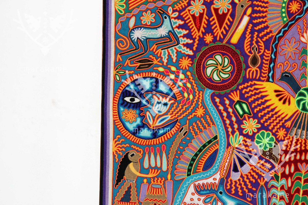Nierika de Estambre Cuadro Huichol - Tatéi werika wimari - El águila bicéfala - 120 cm. - Arte Huichol - Marakame