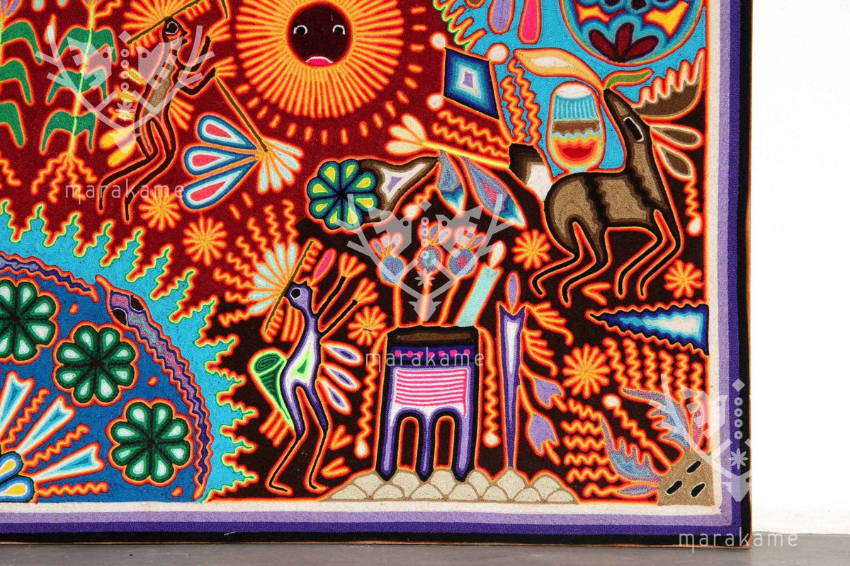 Nierika de Estambre Cuadro Huichol - Tatéi werika wimari - El águila bicéfala - 120 cm. - Arte Huichol - Marakame