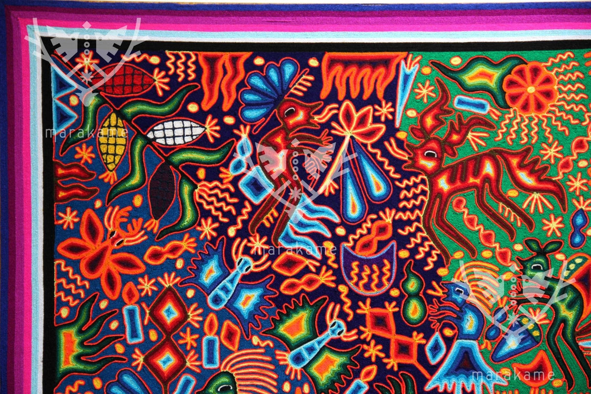 Nierika de Estambre Cuadro Huichol - Wexik+a nierikaya - 200 x 200 cm. - Arte Huichol - Marakame