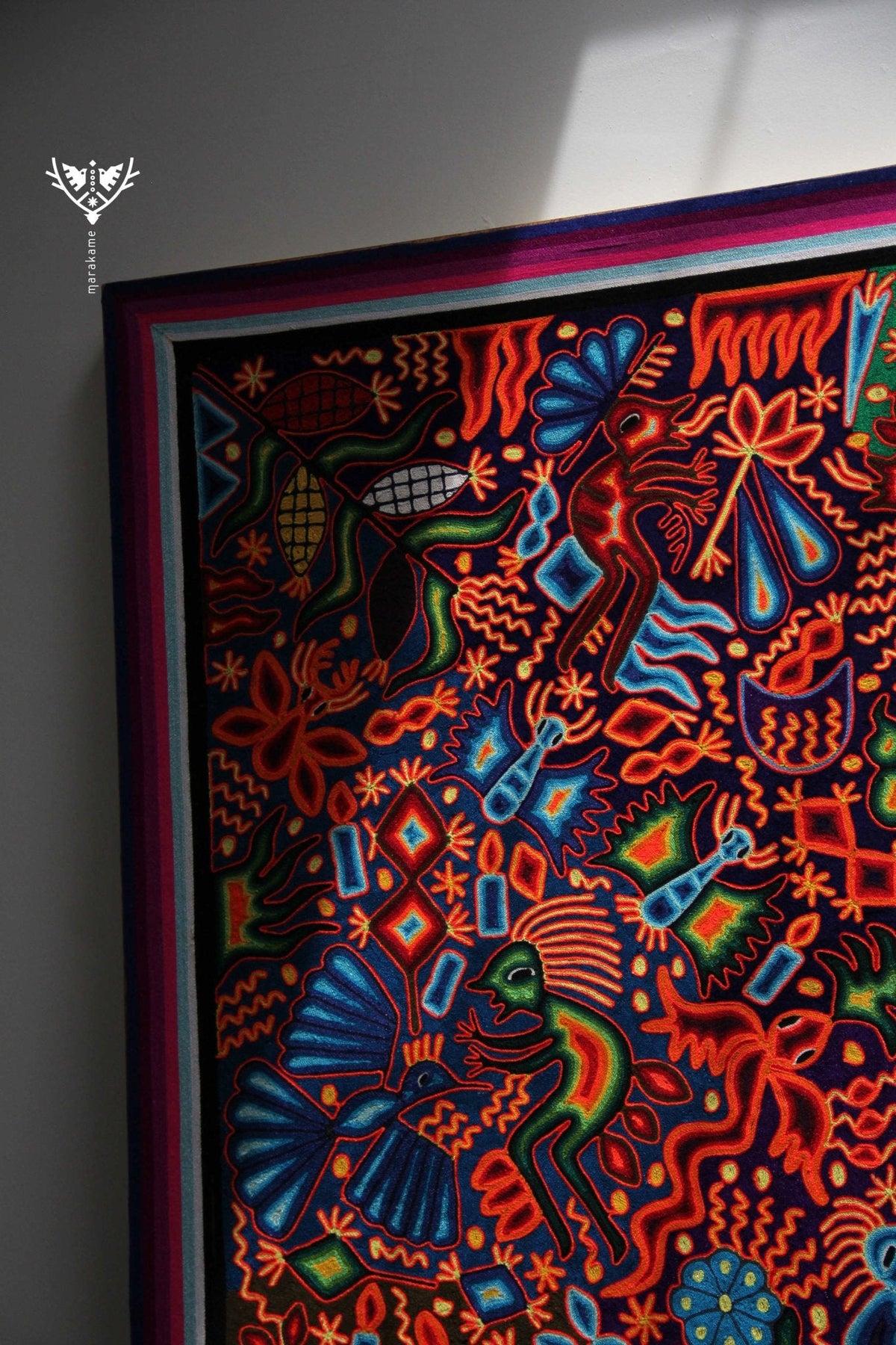 Nierika de Estambre Cuadro Huichol - Wexik+a nierikaya - 200 x 200 cm. - Arte Huichol - Marakame