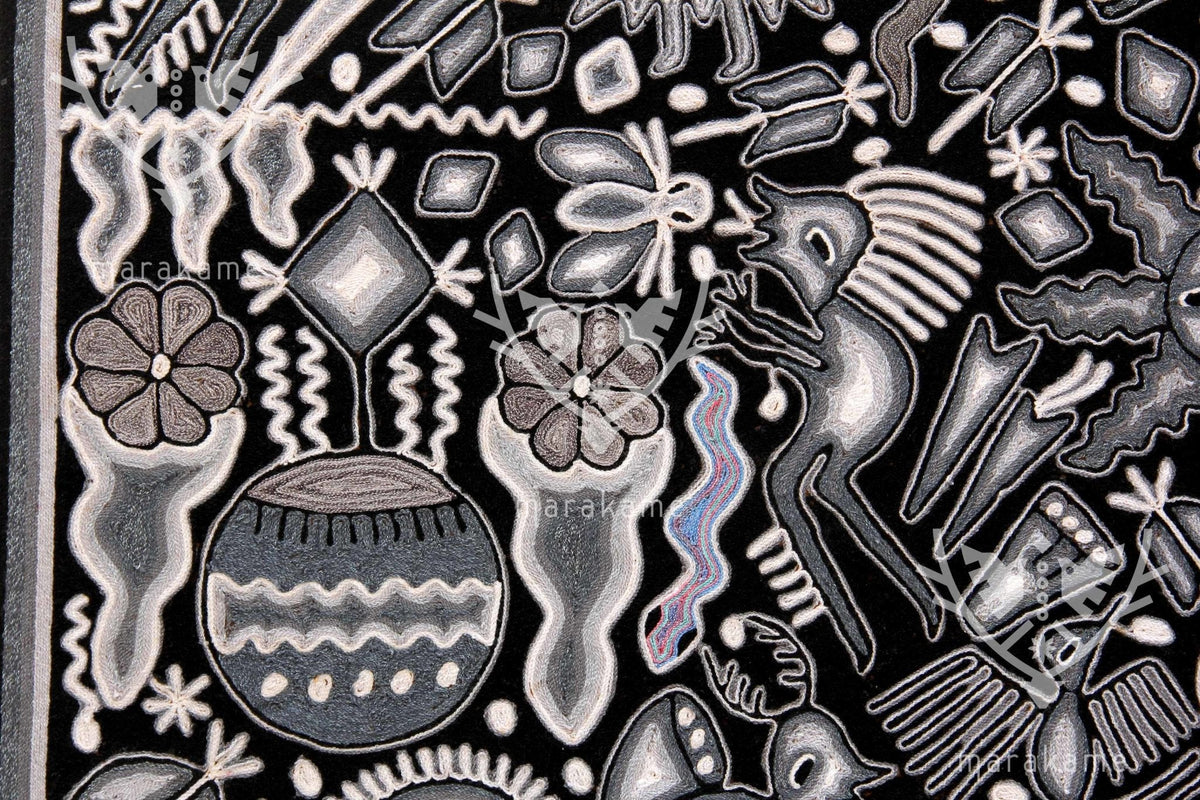 Nierika de Estambre Cuadro Huichol - Xanu - 120 x 120 cm. de diámetro - Arte Huichol - Marakame