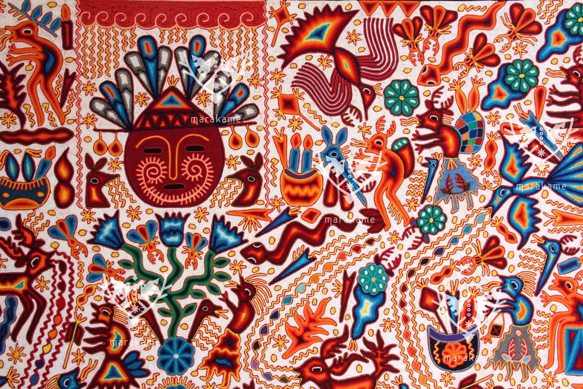Nierika de Estambre Cuadro Huichol - Xeunax - 200 x 200 cm. - Arte Huichol - Marakame
