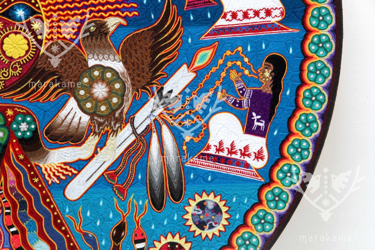 Nierika de hilo fino Cuadro Huichol - Takutsi Nakawe - 100 x 100 cm. - Arte Huichol - Marakame