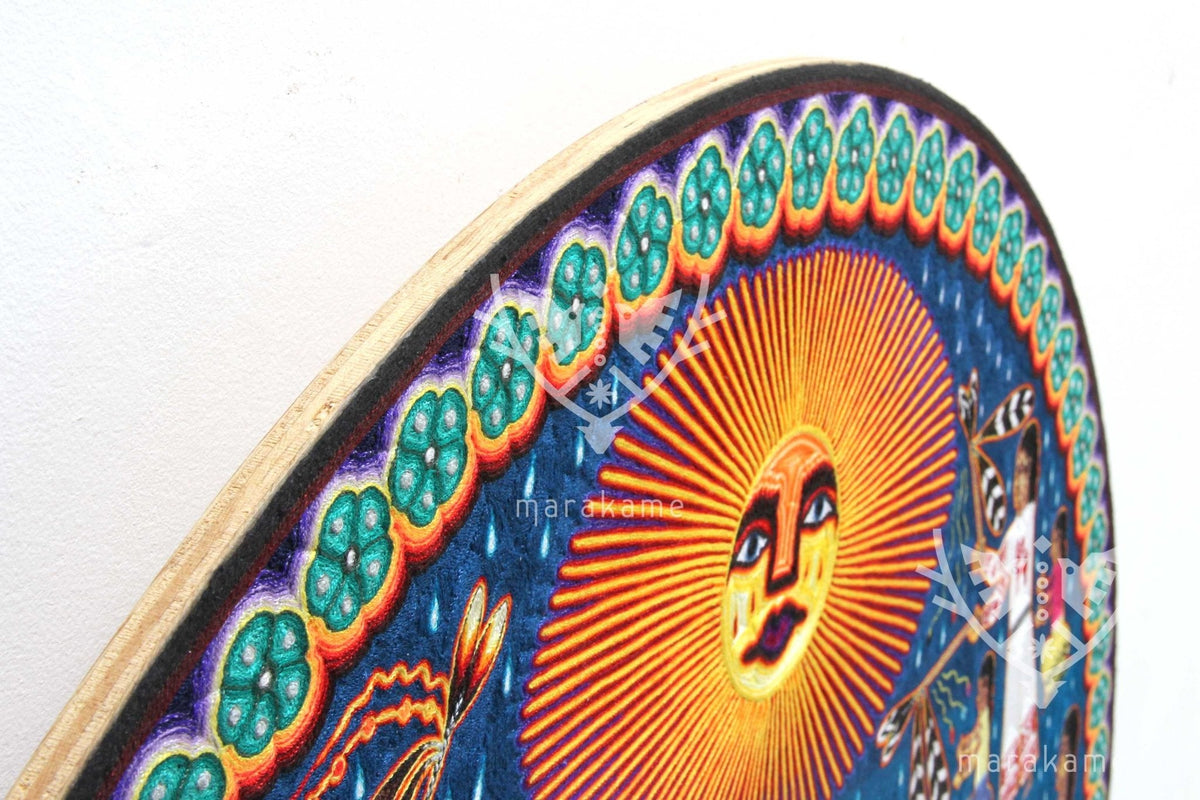 Nierika de hilo fino Cuadro Huichol - Takutsi Nakawe - 100 x 100 cm. - Arte Huichol - Marakame