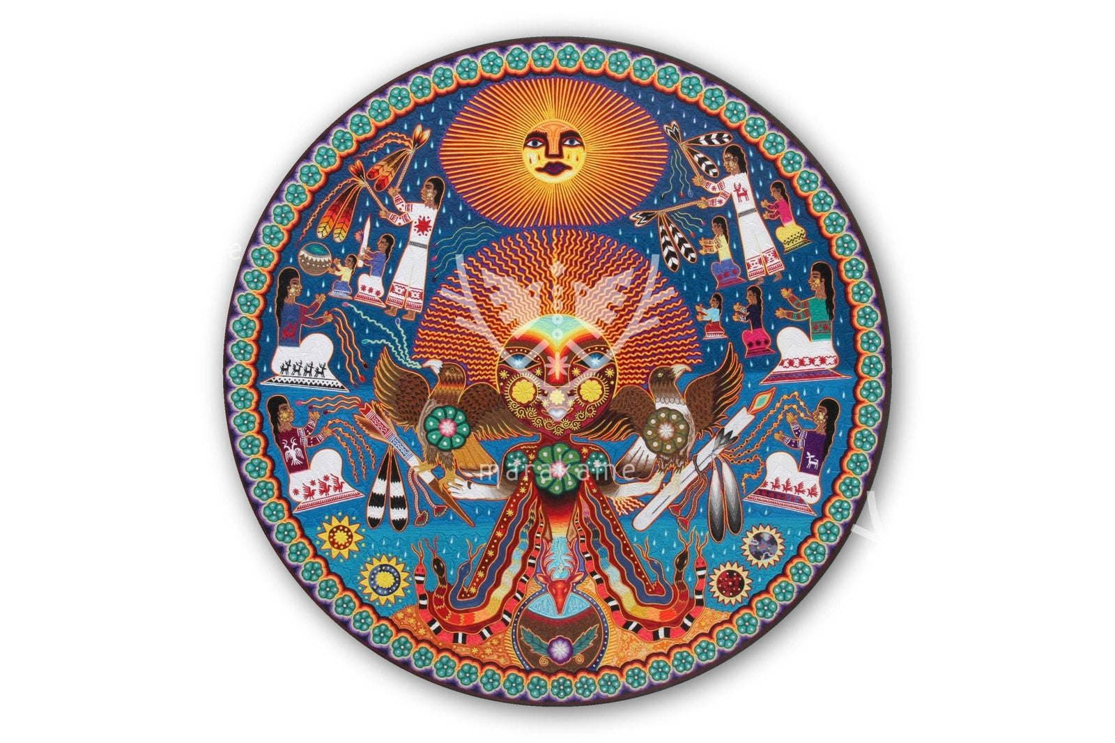 Nierika de hilo fino Cuadro Huichol - Takutsi Nakawe - 100 x 100 cm. - Arte Huichol - Marakame