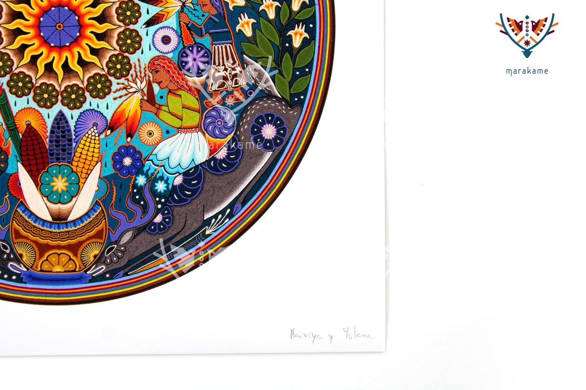Ukari Marakate - 45 x 45 cm. - 18 x 18 in. - Arte Huichol - Marakame