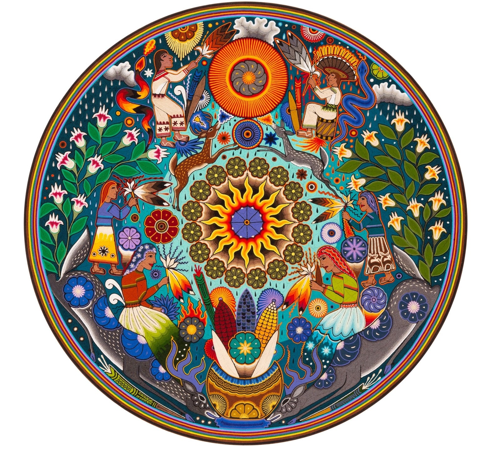 Ukari Marakate - 45 x 45 cm. - 18 x 18 in. - Arte Huichol - Marakame