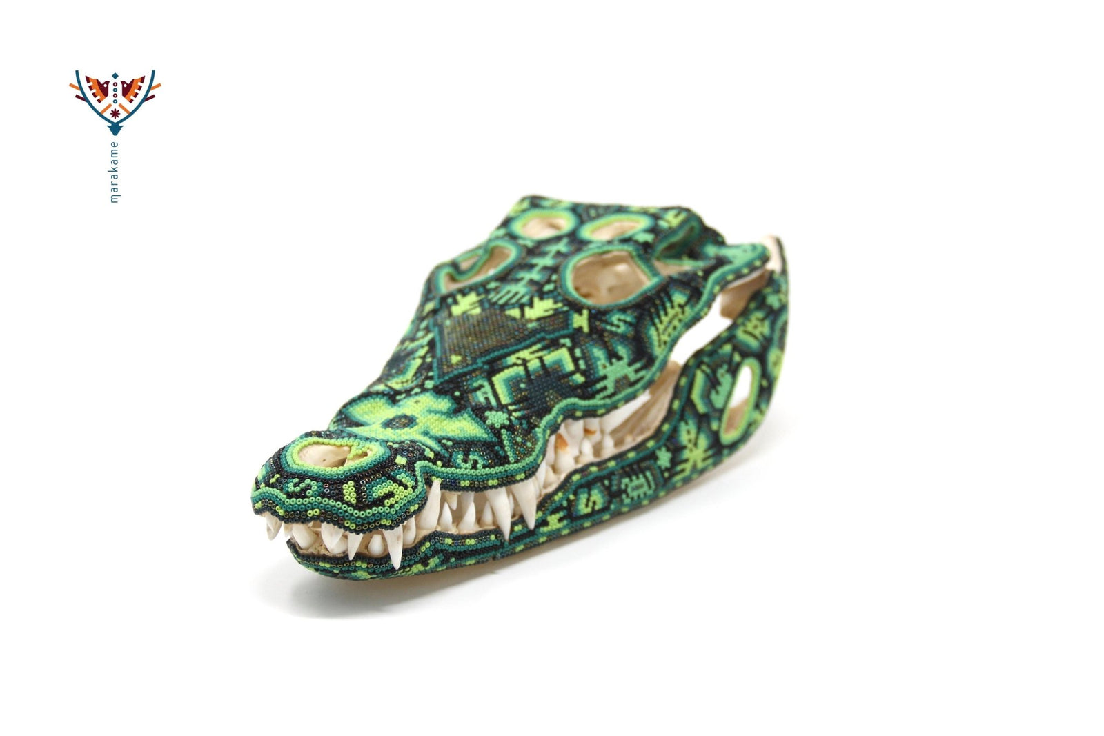 Cráneo de Cocodrilo Huichol -"Wirikuta" - Arte Huichol - Marakame