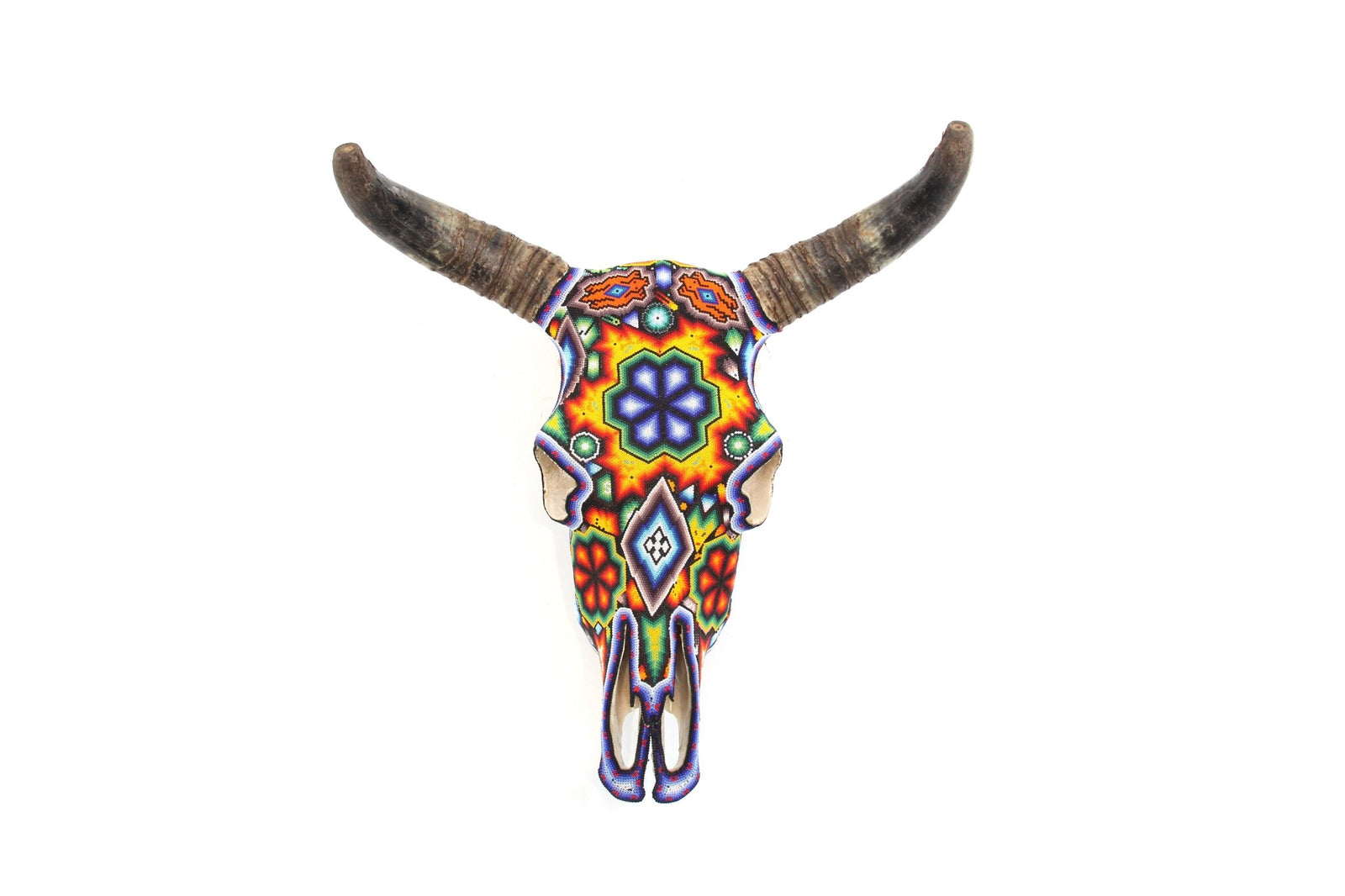 Cráneo de vaca Arte Huichol - Hikuri II - Arte Huichol - Marakame