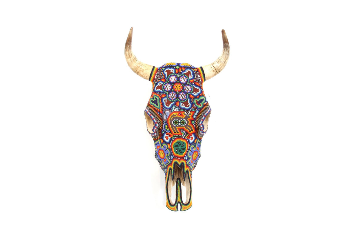 Cráneo de vaca Arte Huichol - Hikuri IV - Arte Huichol - Marakame