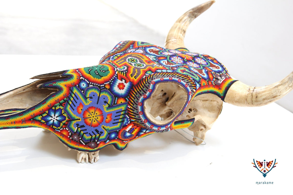 Cráneo de vaca Arte Huichol - Hikuri IV - Arte Huichol - Marakame
