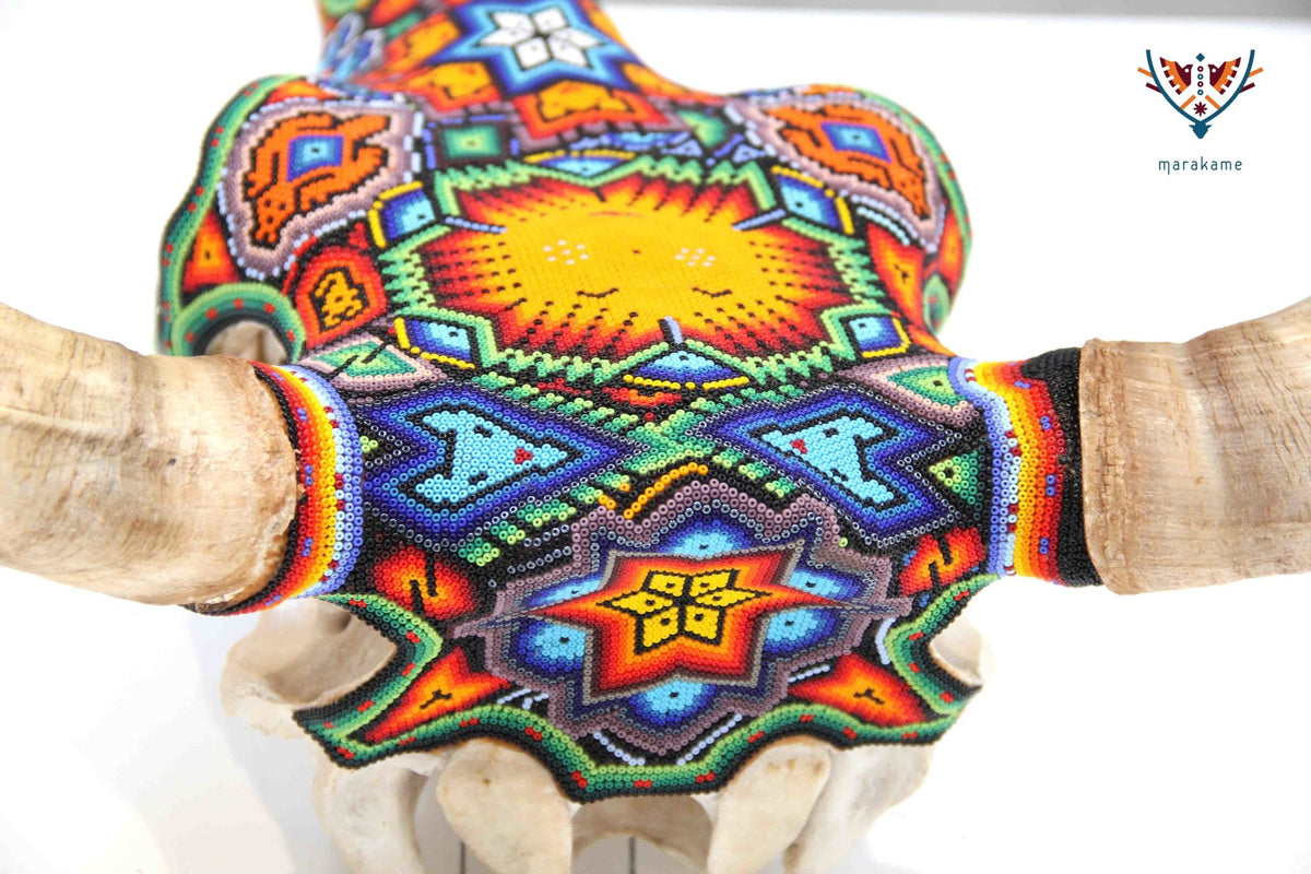 Cráneo de vaca Arte Huichol - Hikuri V - Arte Huichol - Marakame
