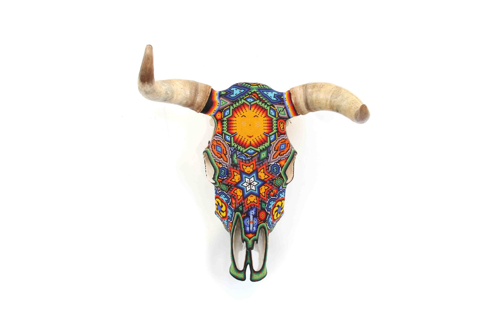 Cráneo de vaca Arte Huichol - Hikuri V - Arte Huichol - Marakame