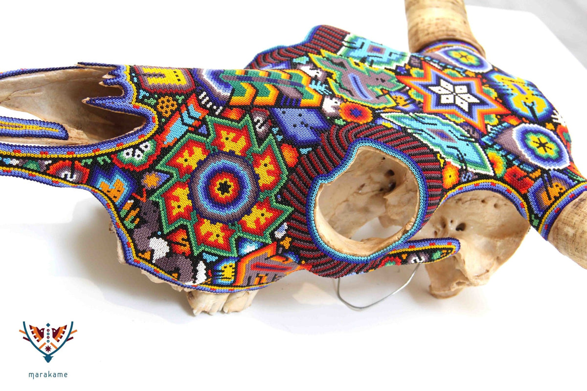 Cráneo de vaca Arte Huichol - Hikuri VI - Arte Huichol - Marakame