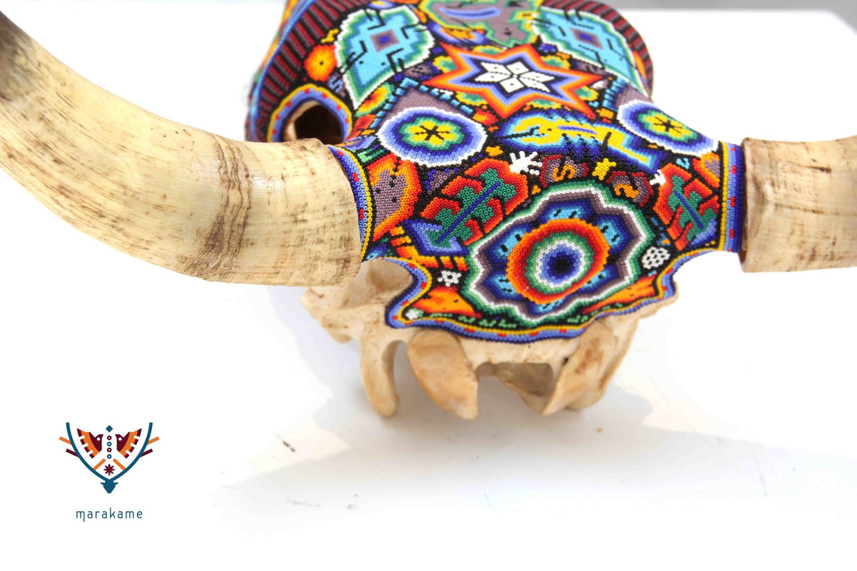 Cráneo de vaca Arte Huichol - Hikuri VI - Arte Huichol - Marakame