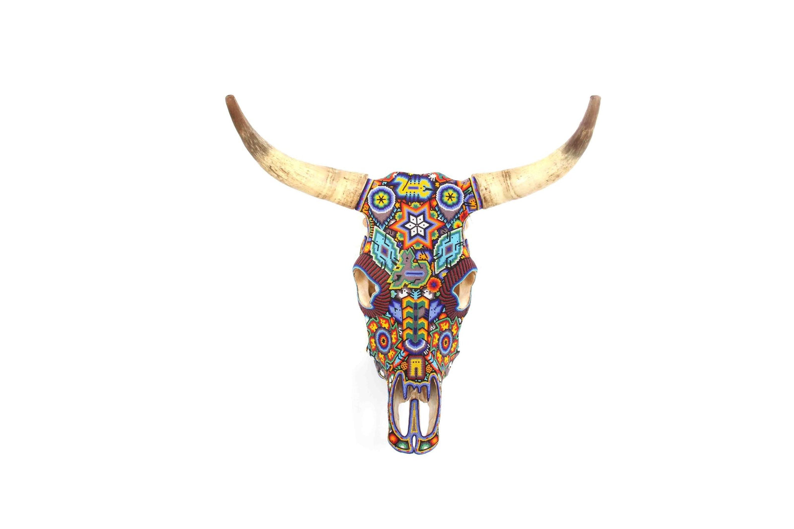Cráneo de vaca Arte Huichol - Hikuri VI - Arte Huichol - Marakame