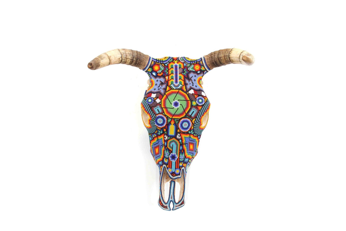 Cráneo de vaca Arte Huichol - Hikuri VII - Arte Huichol - Marakame