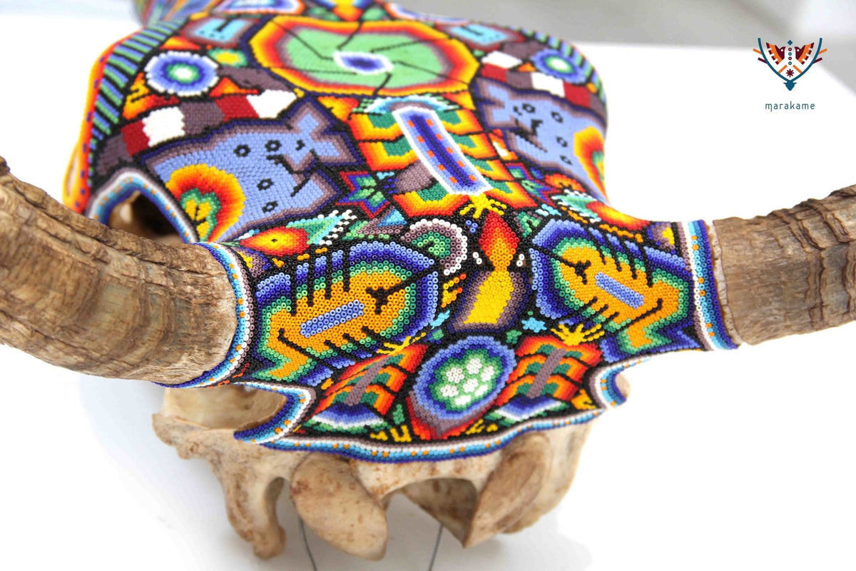 Cráneo de vaca Arte Huichol - Hikuri VII - Arte Huichol - Marakame