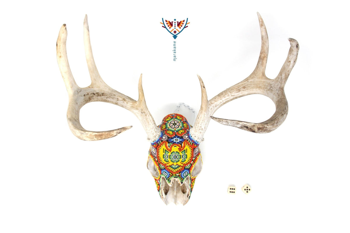 Cráneo de Venado Huichol -&quot;Maxa Aztlan&quot; - Arte Huichol - Marakame