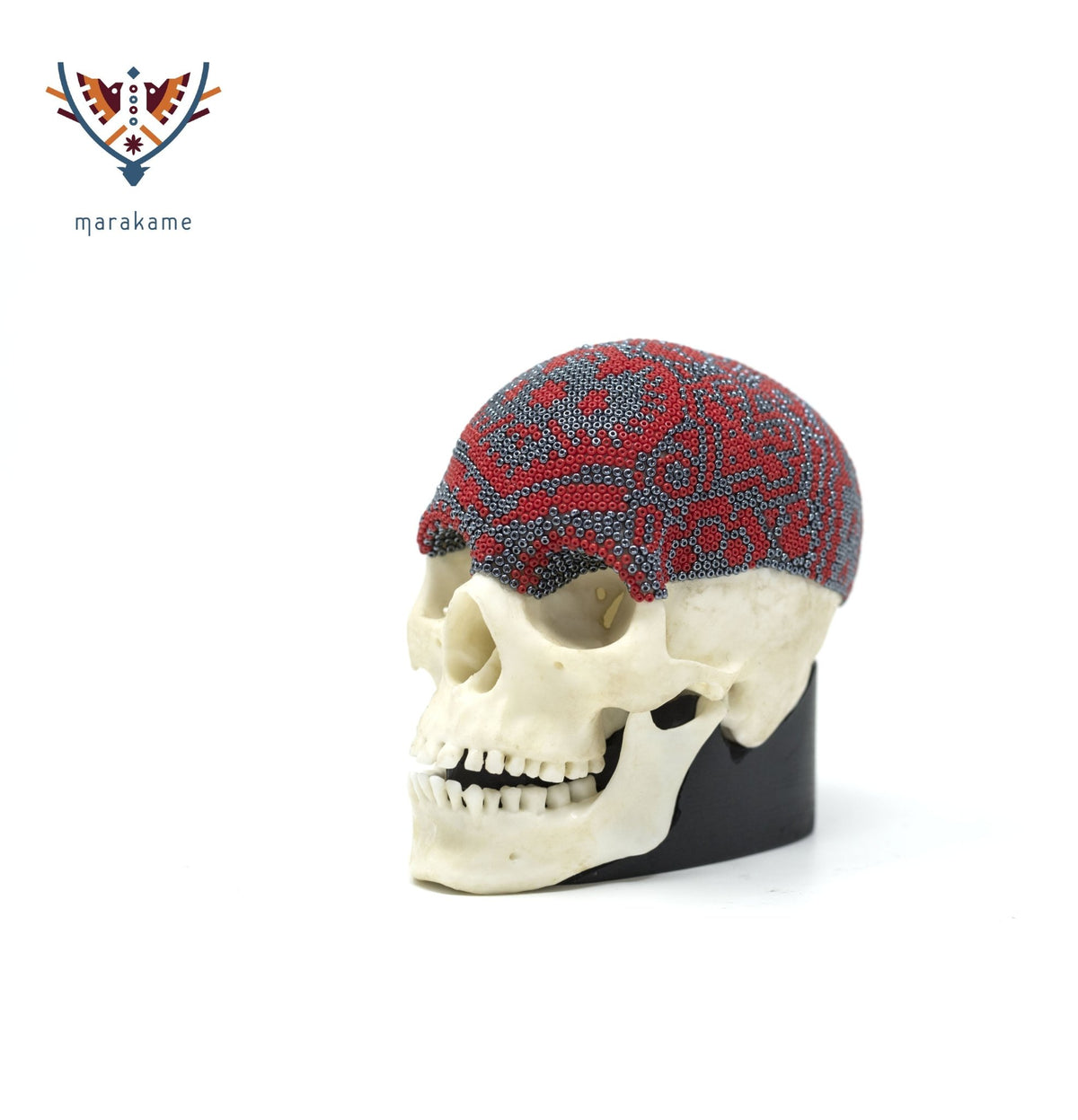 Cráneo Hiperrealista de Humano escala: &quot;Mukiyari I&quot; - Arte Huichol - Marakame