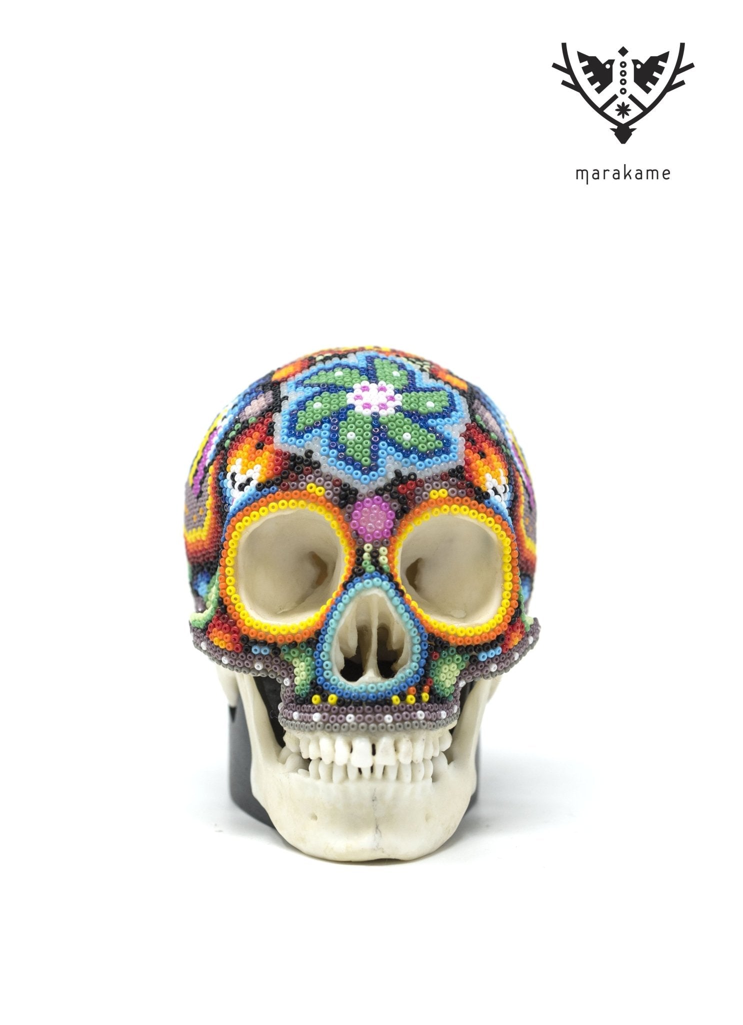 Cráneo Hiperrealista de Humano escala: "Mukiyari III" - Arte Huichol - Marakame