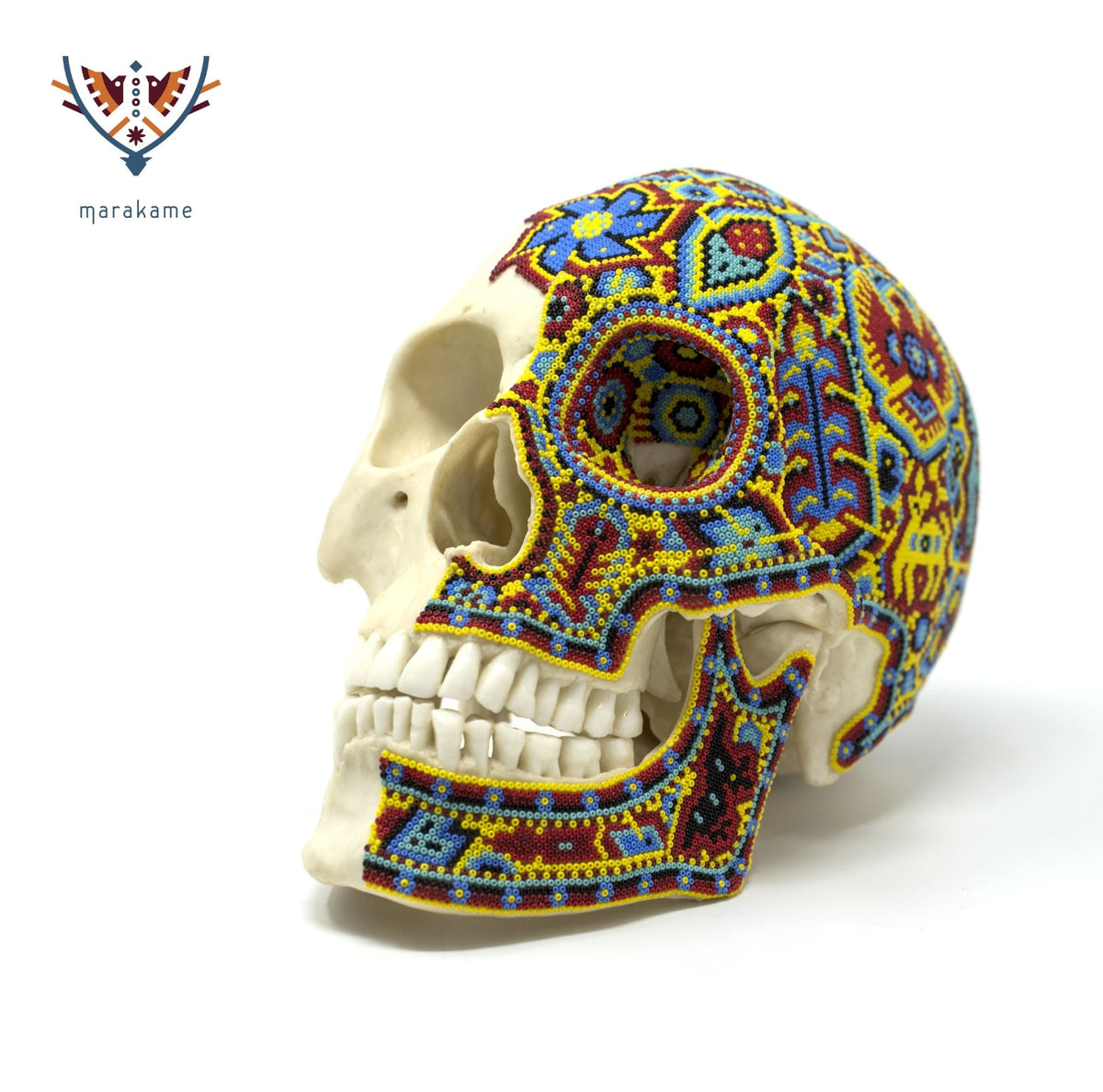 Cráneo Hiperrealista de Humano escala real &quot;Wirikuta&quot; - Arte Huichol - Marakame