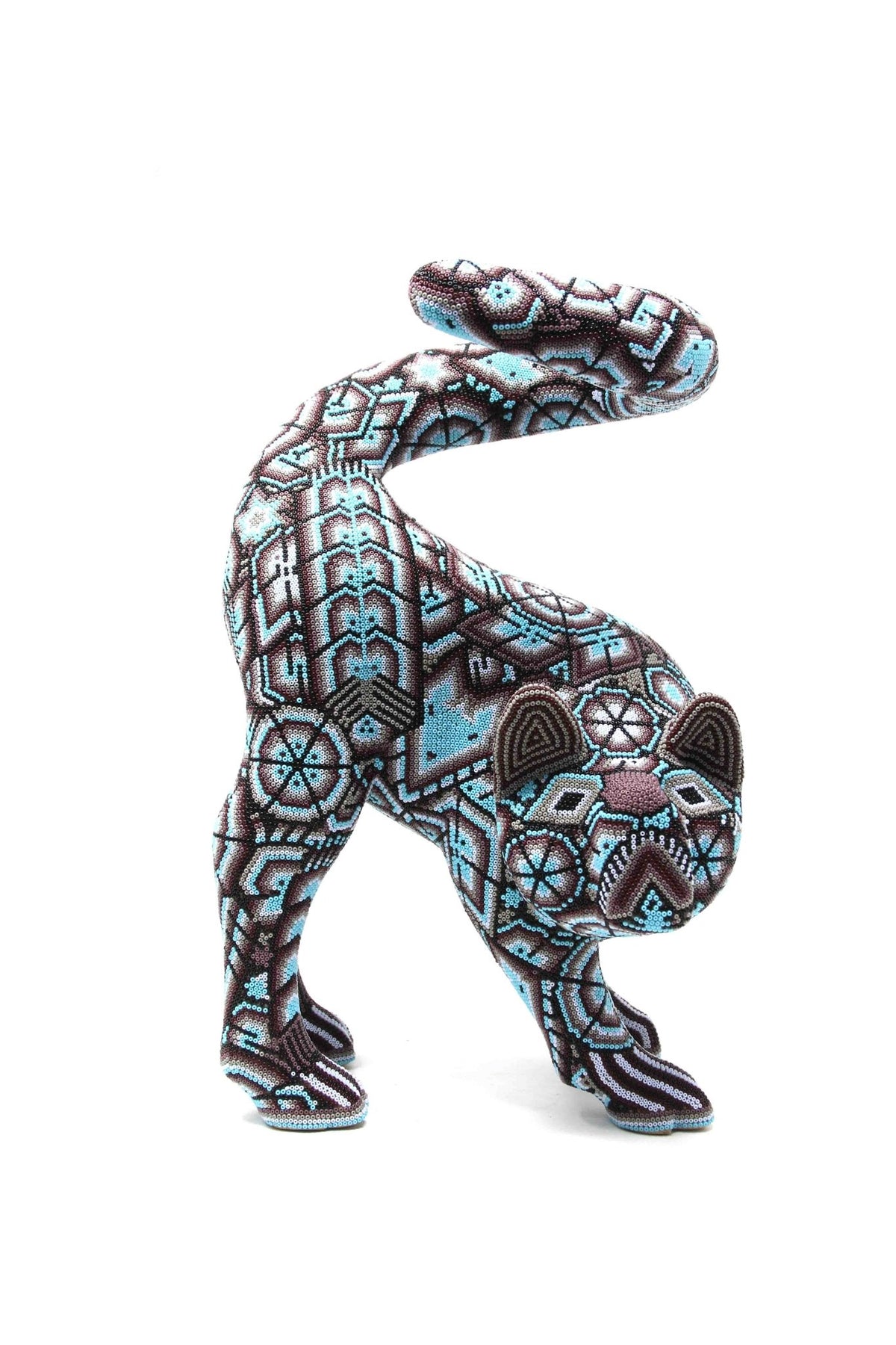 Escultura Arte Huichol Tigre - Felino huichol Ewi - Arte Huichol - Marakame