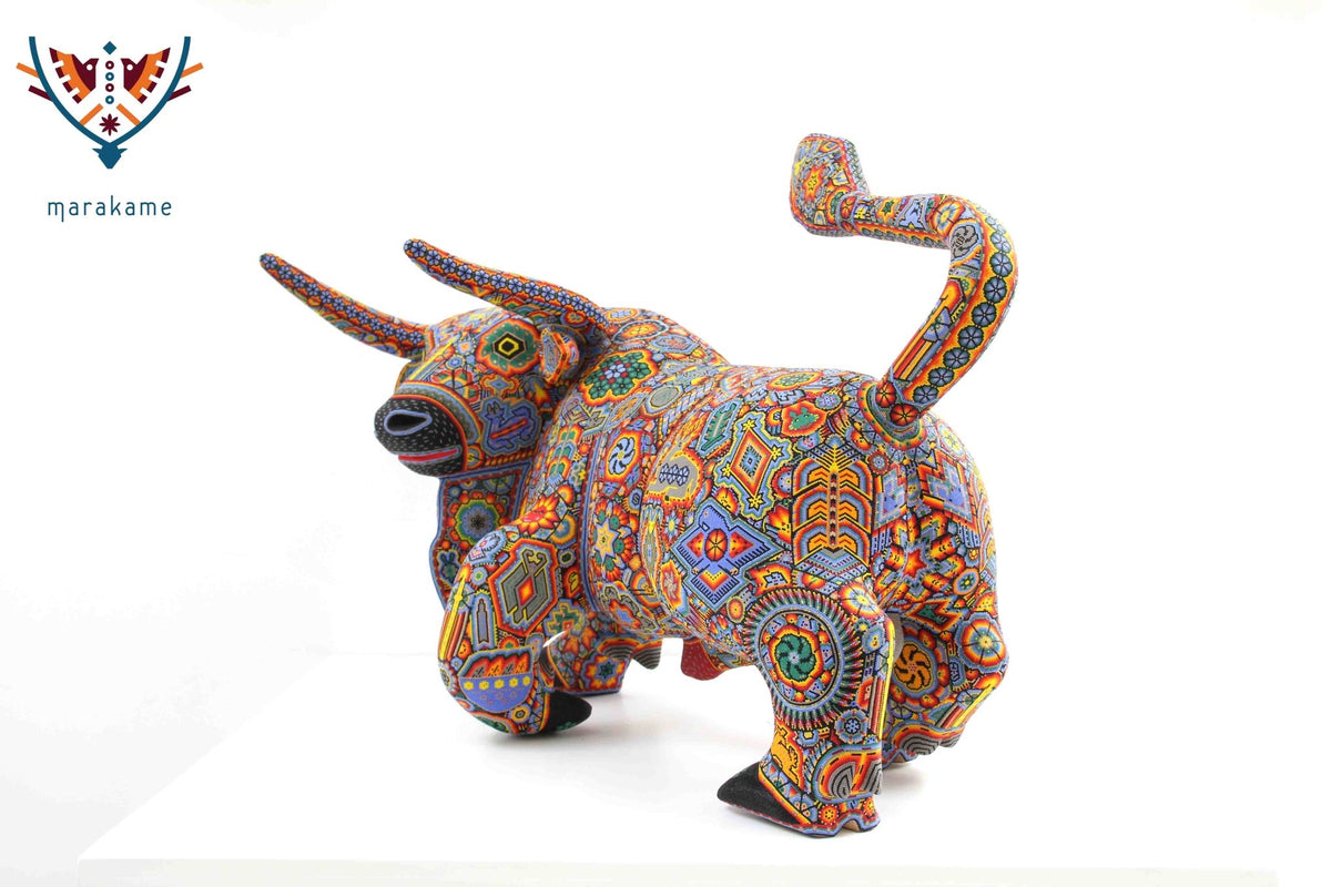 Escultura Arte Huichol Toro - Gran Turah - Arte Huichol - Marakame