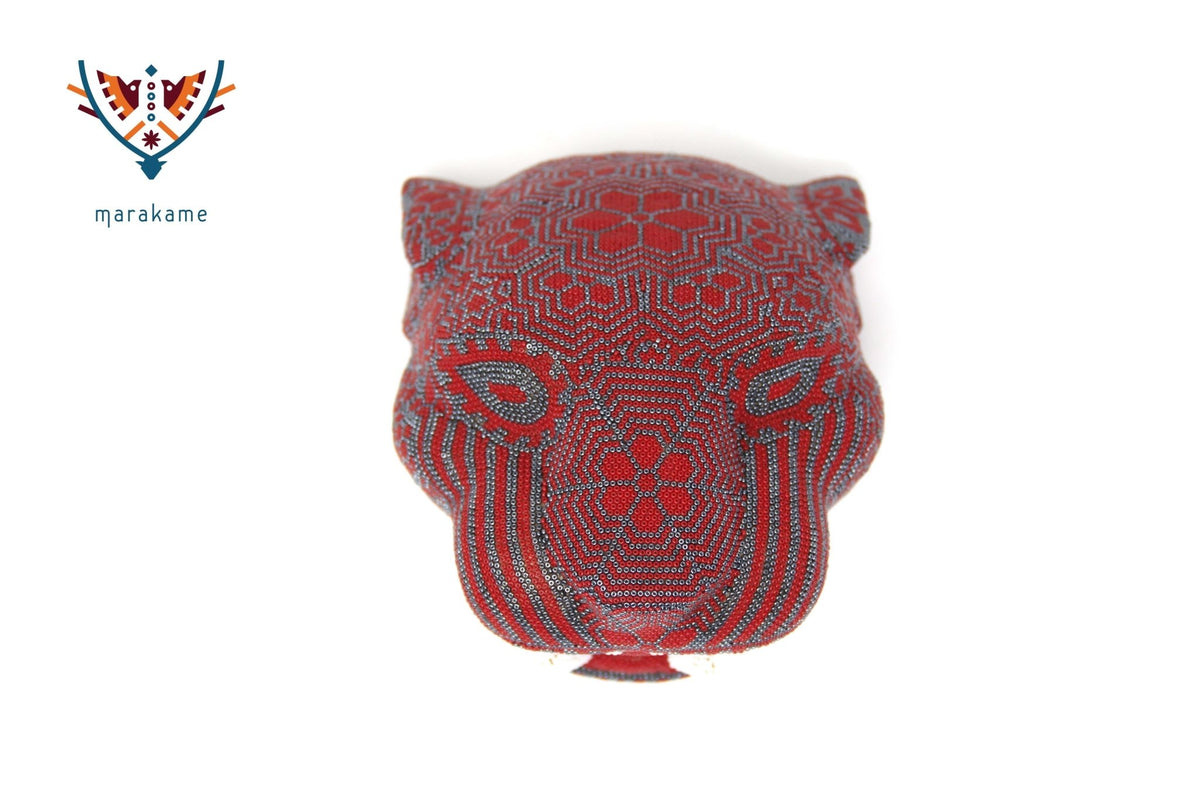 Escultura de copal - Cabeza de Jaguar mediana VIII - Arte Huichol - Marakame
