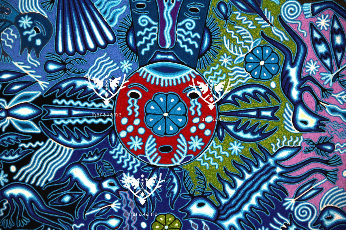 Nierika de Estambre Círculo Huichol - Tuutu huyeyari - 120 cm. de diámetro - Arte Huichol - Marakame