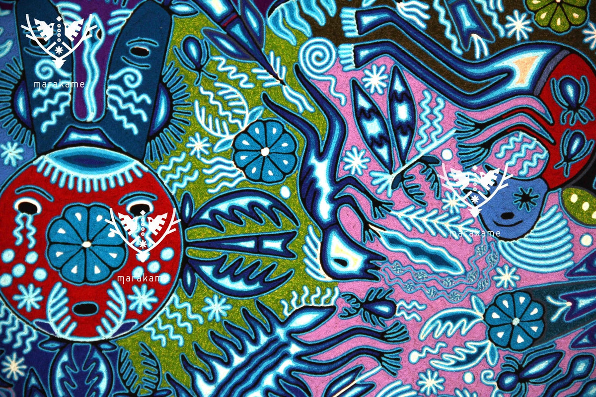 Nierika de Estambre Círculo Huichol - Tuutu huyeyari - 120 cm. de diámetro - Arte Huichol - Marakame